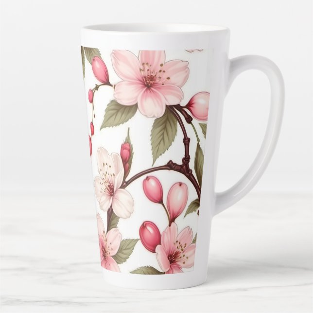 Cherry Flowers Pattern Latte Mug (Right)