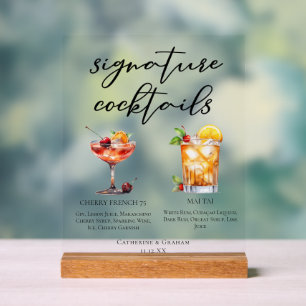 Cherry French 75 Mai Tai Wedding Cocktails Acrylic Sign