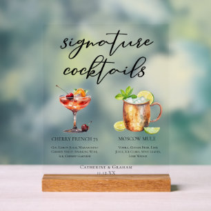 Cherry French 75 Moscow Mule Signature Cocktails Acrylic Sign