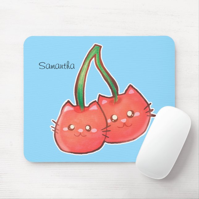Cherry Fruit Cats Mouse Mat (With Mouse)