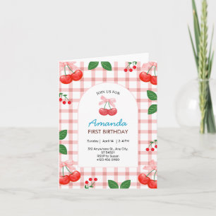 Cherry Fruit First Birthday Party Folded Card