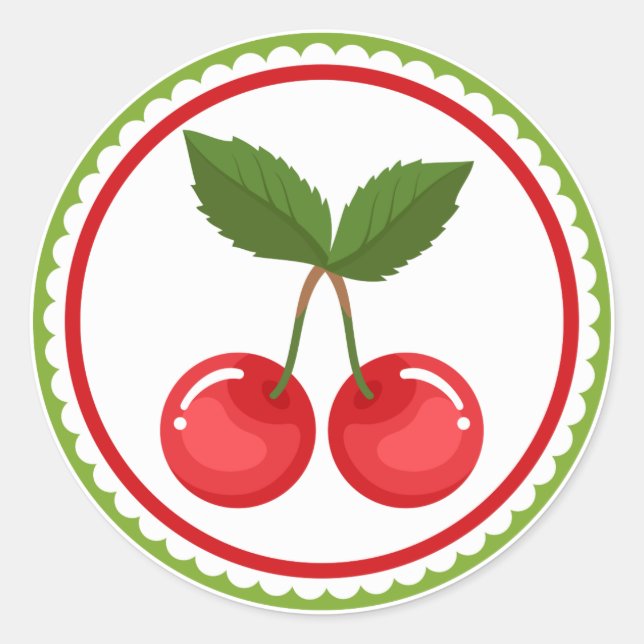 Cherry Fruit Flower Emblem Classic Round Sticker (Front)