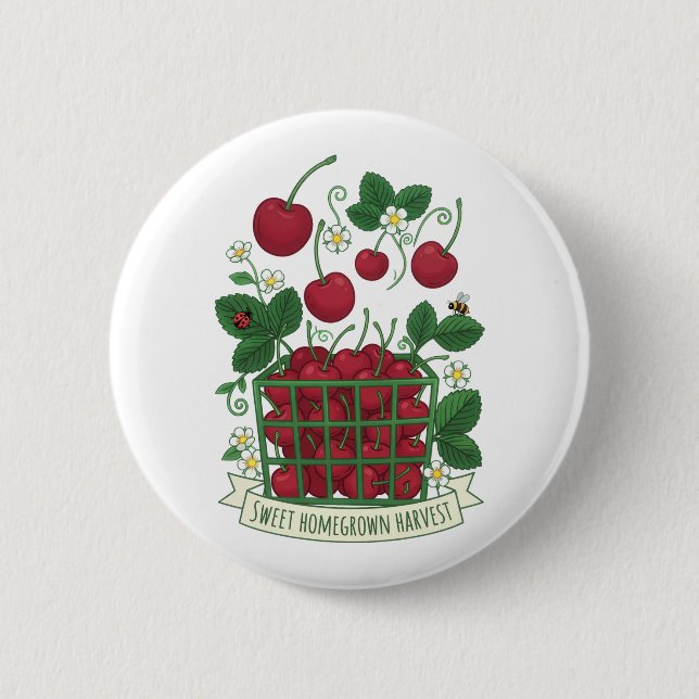 Cherry Fruit Food Prunus Sweet Basket  6 Cm Round Badge (Front)