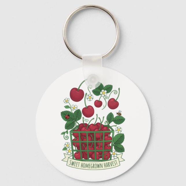 Cherry Fruit Food Prunus Sweet Basket  Key Ring (Front)