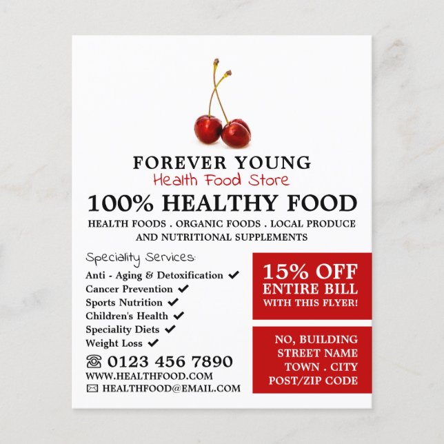 Cherry Fruit, Health Food Store Advertising Flyer (Front)