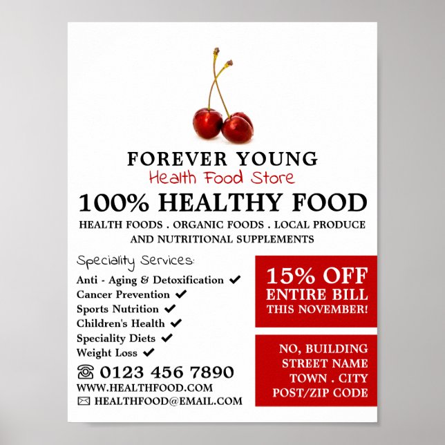 Cherry Fruit, Health Food Store Advertising Poster (Front)