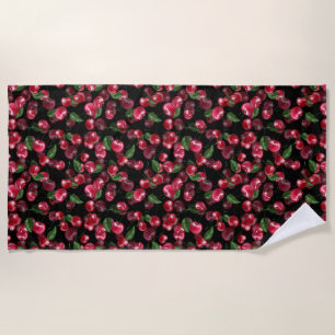 Cherry Fruit on black Beach Towel