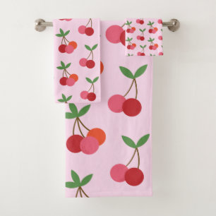 Cherry Fruit Pattern in Pink and Red Personalised Bath Towel Set