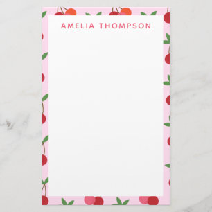Cherry Fruit Pattern in Pink and Red Personalised Stationery