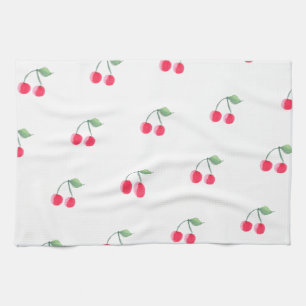 Cherry Fruit Pattern Modern Lovely Cute Pink Tea Towel