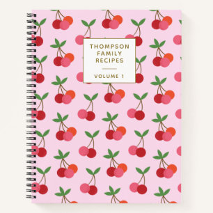 Cherry Fruit Pattern Red Pink Personalised Recipes Notebook