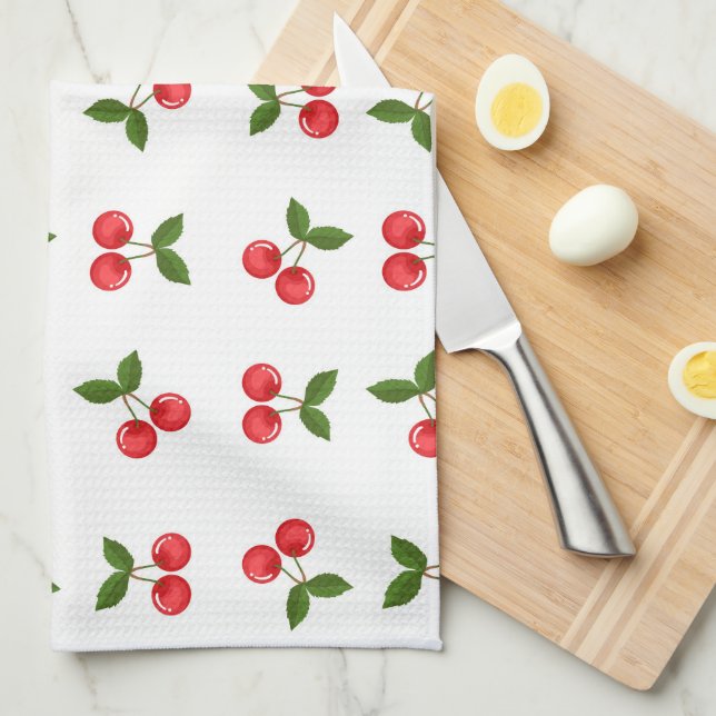 Cherry Fruit Pattern Tea Towel (Quarter Fold)