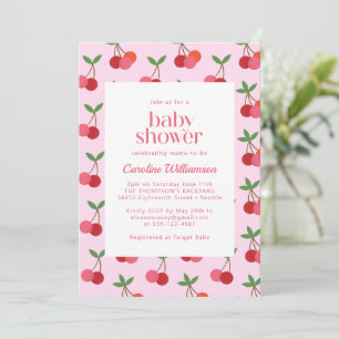 Cherry Fruit Red Pink Cute Summer Baby Shower Invitation