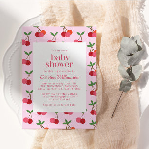 Cherry Fruit Red Pink Cute Summer Baby Shower Invitation