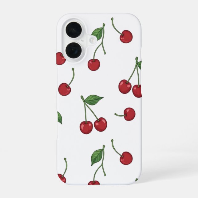Cherry Fruit Repeat Pattern Design iPhone 16 Case (Back)