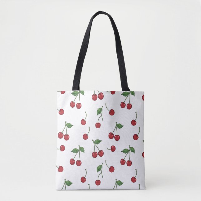 Cherry Fruit Repeat Pattern Design Tote Bag (Front)
