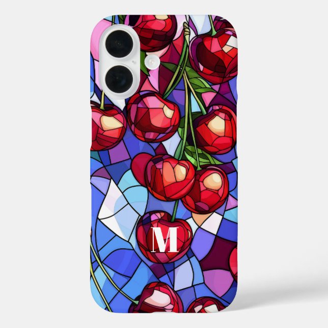 Cherry Fruit Stained Glass Monogram Case-Mate iPhone Case (Back)