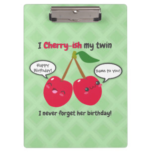 Cherry fruit  twins birthday cute kawaii cartoon  clipboard
