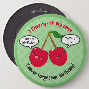 Cherry fruit twins birthday funny kawaii cartoon 6 cm round badge