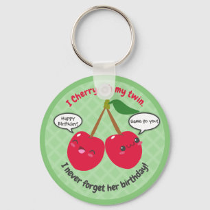 Cherry fruit twins birthday funny kawaii cartoon key ring