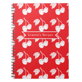 Cherry Fruit Woodcut Pattern Personalised Notebook