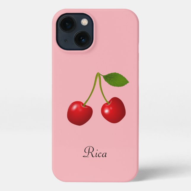 Cherry Fruits & Name on Light Pink iPhone Case (Back)