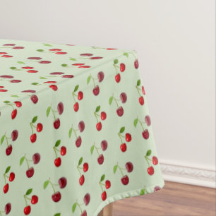 Cherry Fruits on Light Green Tablecloth