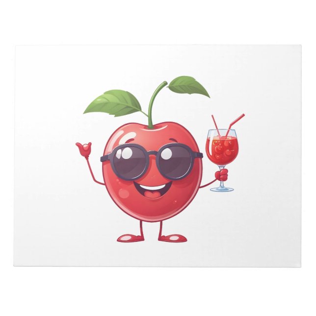 Cherry Fun Cheerful Vacation Tropical Drink Party Notepad (Front)