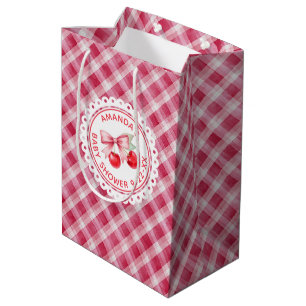 Cherry Gingham Baby Shower Gift Bag • Personalised