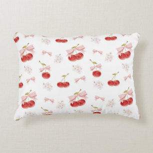 Cherry girl room decor, Pink Coquette Bow Cherry Decorative Cushion