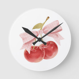 Cherry girl room decor, Pink Coquette Bow Cherry Round Clock