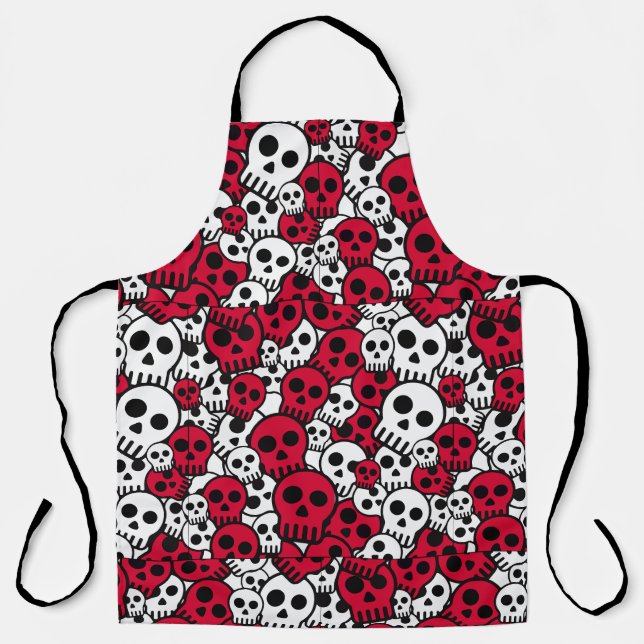 Cherry Gothic Skull Pattern Print Apron (Front)