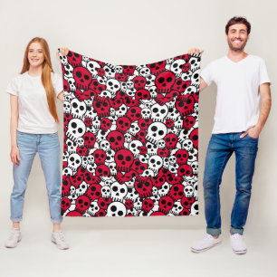 Cherry Gothic Skull Pattern Print Fleece Blanket