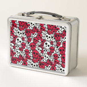 Cherry Gothic Skull Pattern Print Metal Lunch Box