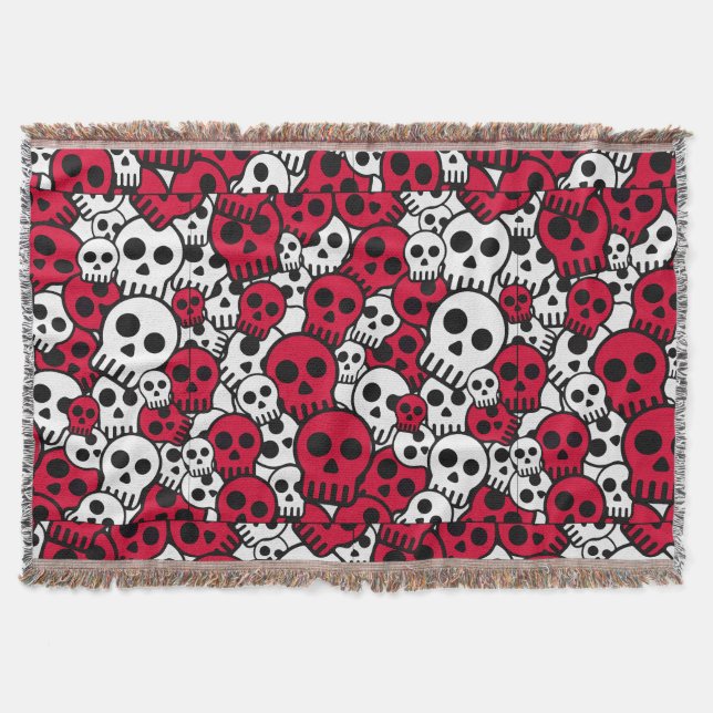Cherry Gothic Skull Pattern Print Throw Blanket (Front)