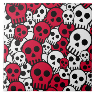 Cherry Gothic Skull Pattern Print Tile