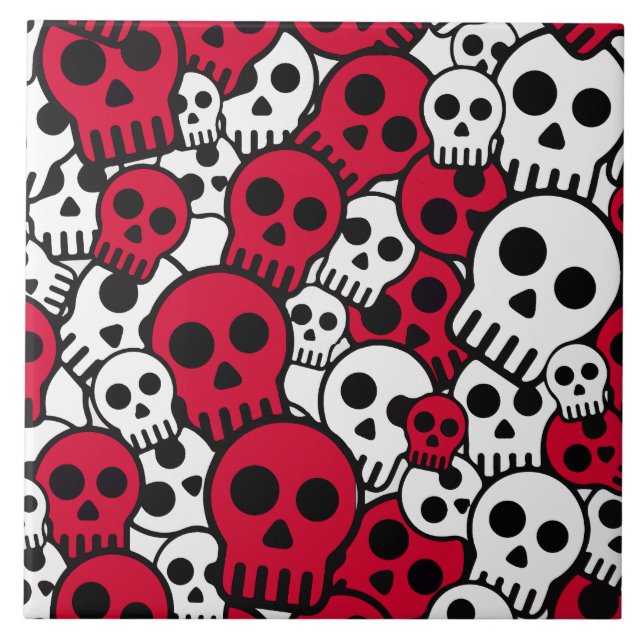 Cherry Gothic Skull Pattern Print Tile (Front)