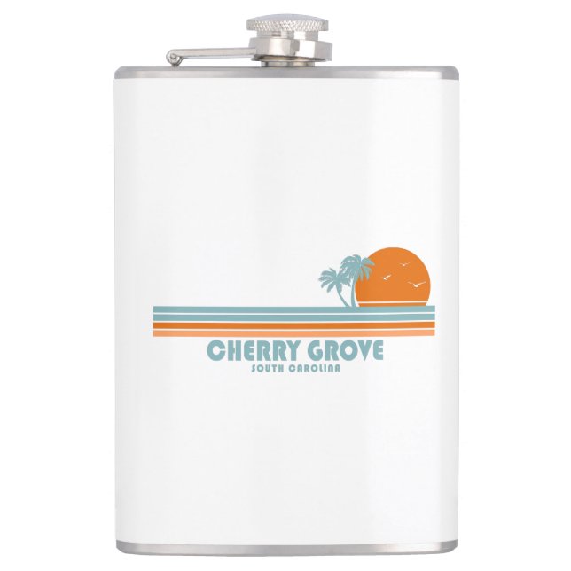 Cherry Grove Beach South Carolina Sun Palm Trees Hip Flask (Front)