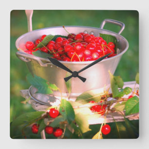 Cherry harves,Cottage garden Rosalinde Square Wall Clock