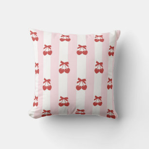 Cherry Heart Pattern on Pink and White Stripes. Cushion