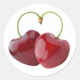 Cherry hearts classic round sticker
