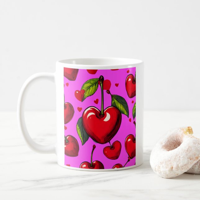 Cherry Hearts Coffee Mug (With Donut)