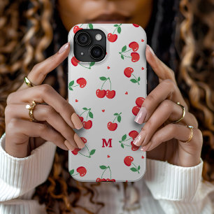 Cherry Hearts Custom Monogram iPhone 15 Case