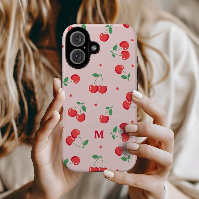 Cherry Hearts Custom Name Monogram Case-Mate iPhone Case (Creator Uploaded)