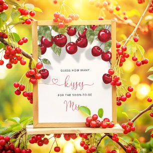Cherry How Many Kisses Bridal Shower Poster