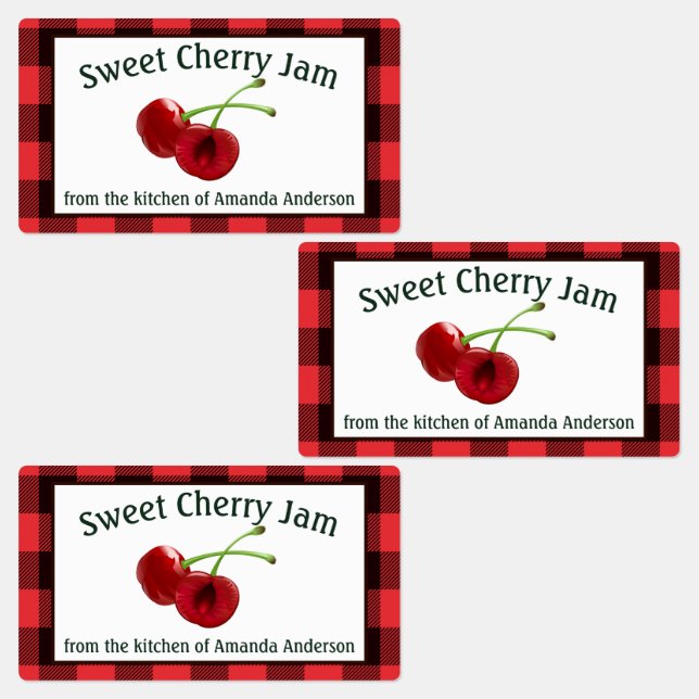 Cherry Jam Cherries Plaid Food Label (Group)