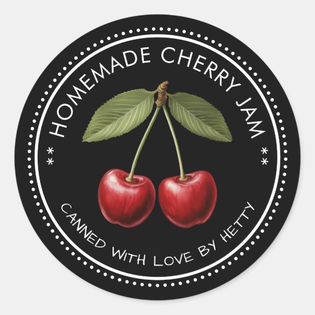Cherry jam sticker for your homemade recipes! (Front)