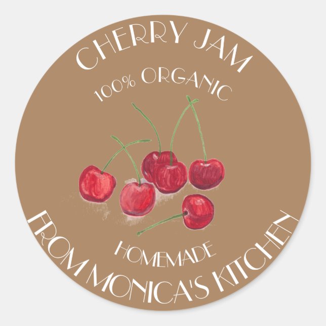 Cherry Jam Watercolor Fruit Kitchen label  (Front)