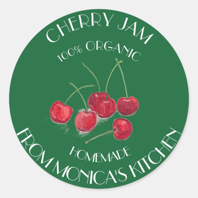 Cherry Jam Watercolor Fruit Kitchen label  (Front)