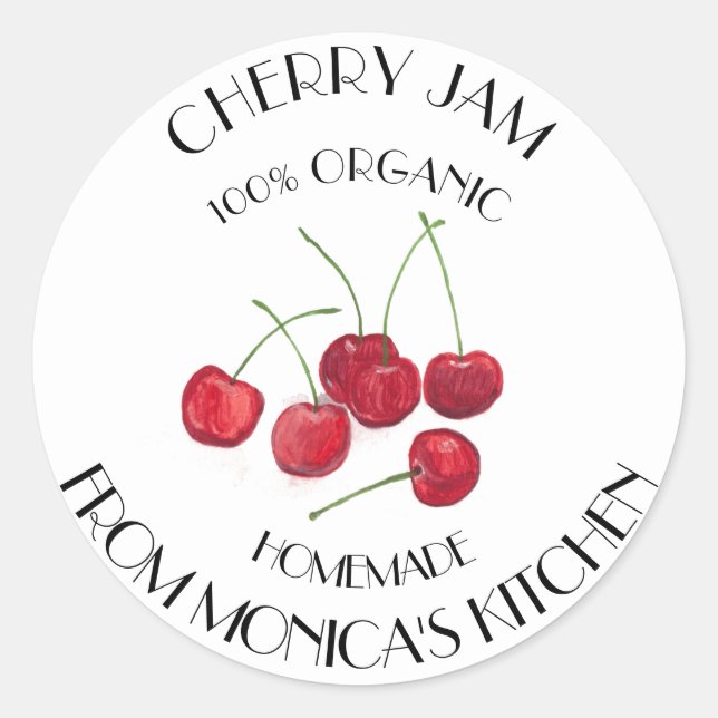 Cherry Jam Watercolor Fruit Kitchen label  (Front)
